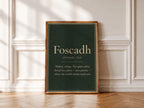 Foscadh Irish definition print – framed print on the wall