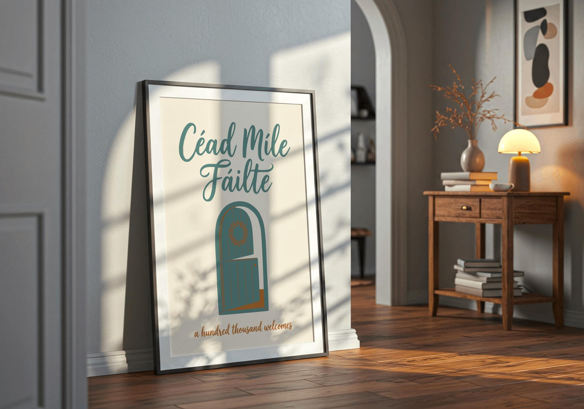 Céad Míle Fáilte Door Irish print – room mockup 1