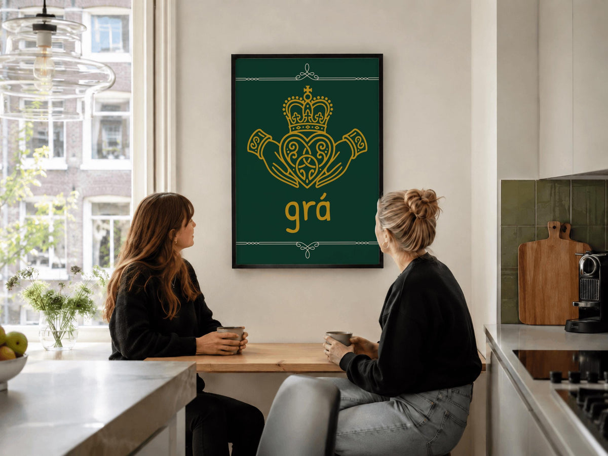 Crowned Claddagh Grá Irish print – room mockup 3