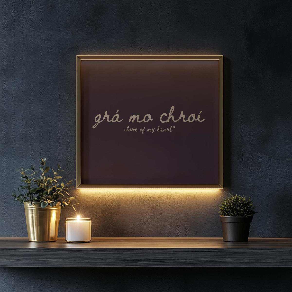 Grá Mo Chroí Plum Irish print – room mockup 4