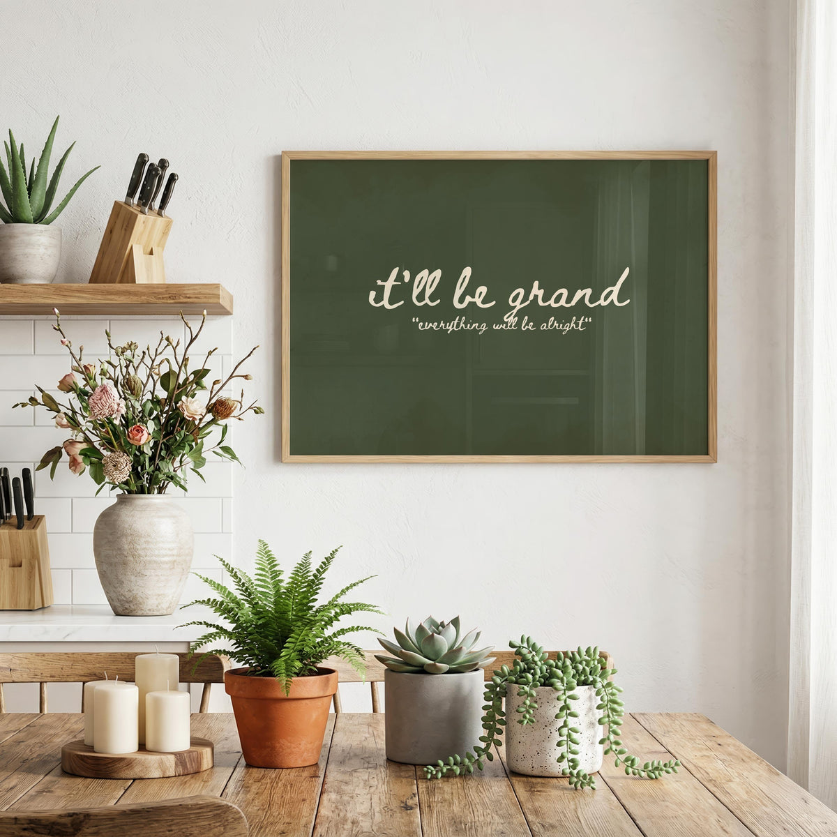 It'll Be Grand Sage Irish print – room mockup 1