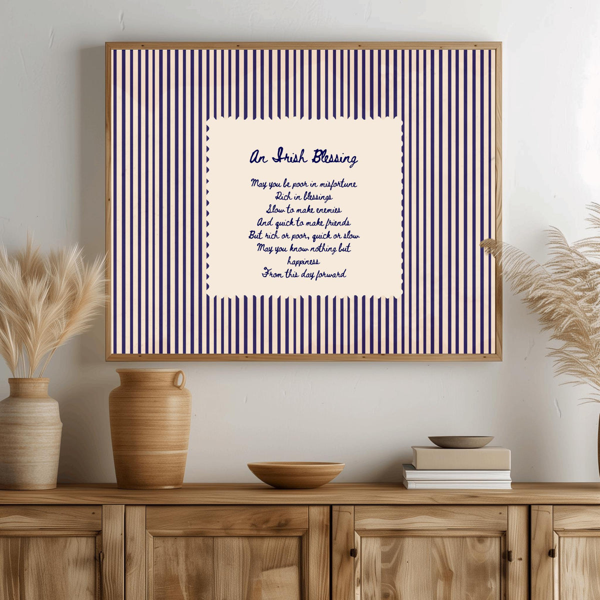 Navy Pinstripe Irish Blessing Irish print – room mockup 4