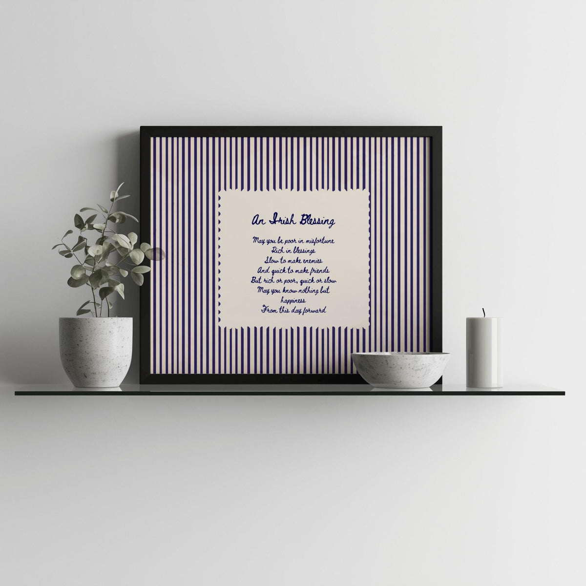 Navy Pinstripe Irish Blessing Irish print – room mockup 3