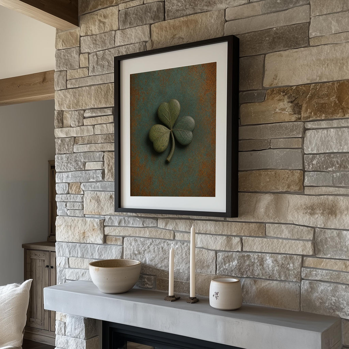 Embossed Shamrock Irish print – room mockup 1