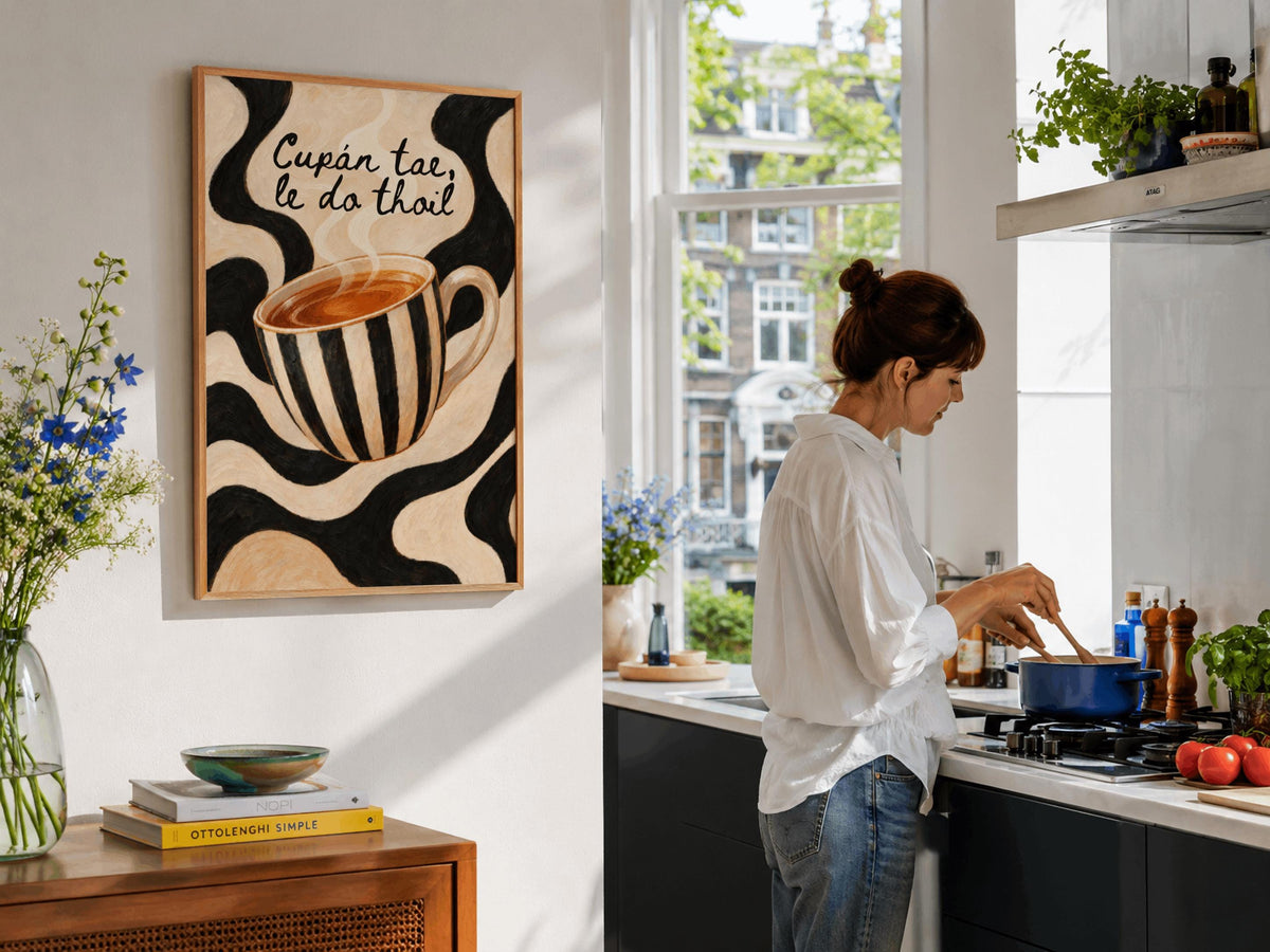 Cupán Tae Swirl Teacup Irish print – wall mockup 5