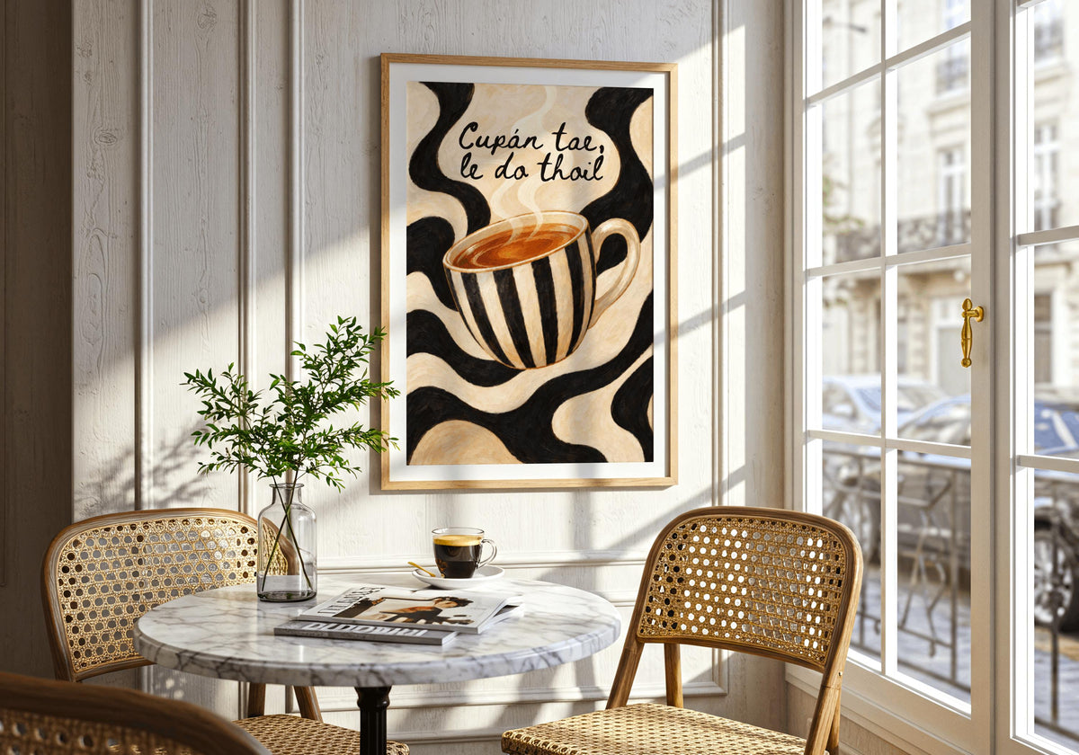 Cupán Tae Swirl Teacup Irish print – wall mockup 1