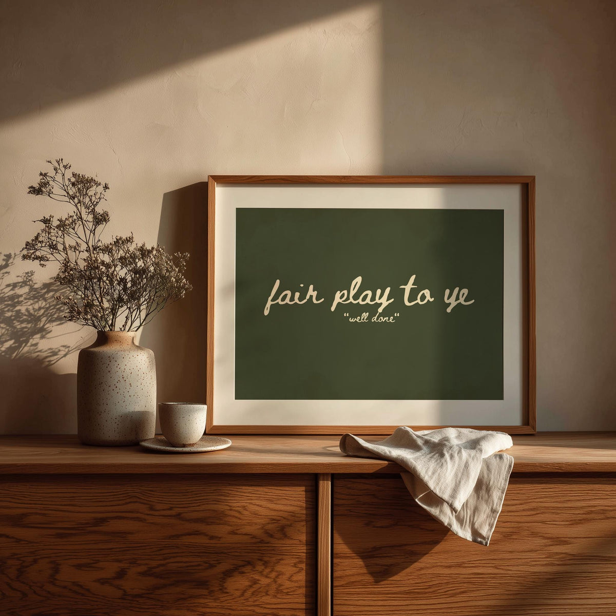 Fair Play to Ye Olive Irish print – room mockup 5