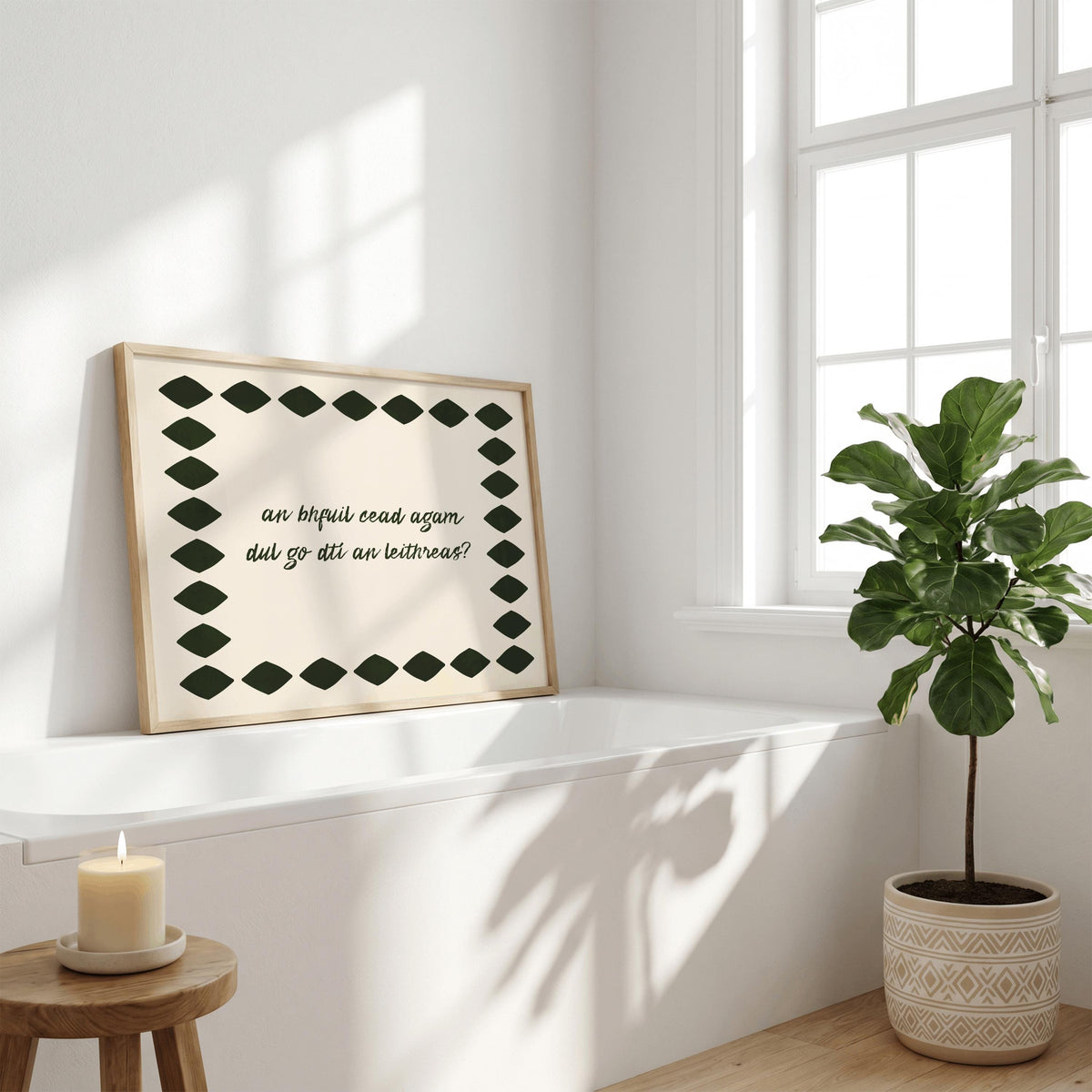 An bhfuil cead agam handwritten Irish print – wall mockup 5