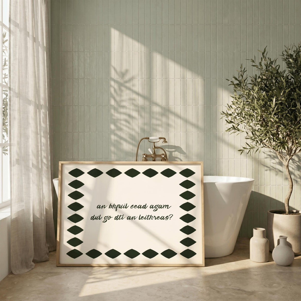An bhfuil cead agam handwritten Irish print – wall mockup 2