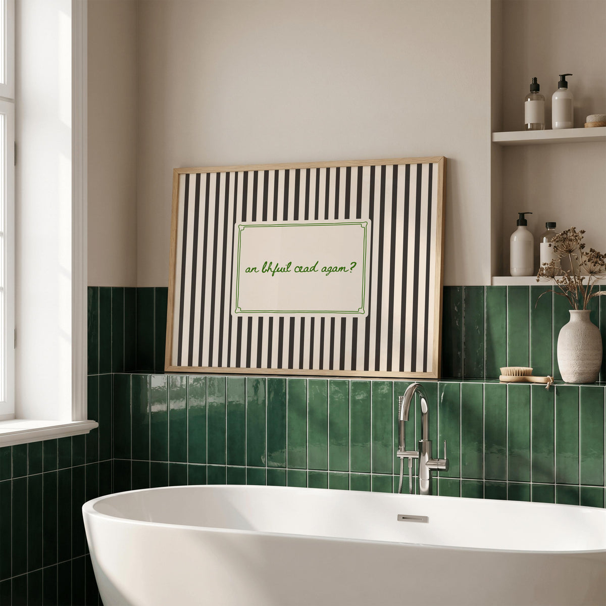 An Bhfuil Cead Agam bathroom Irish print – wall mockup 6