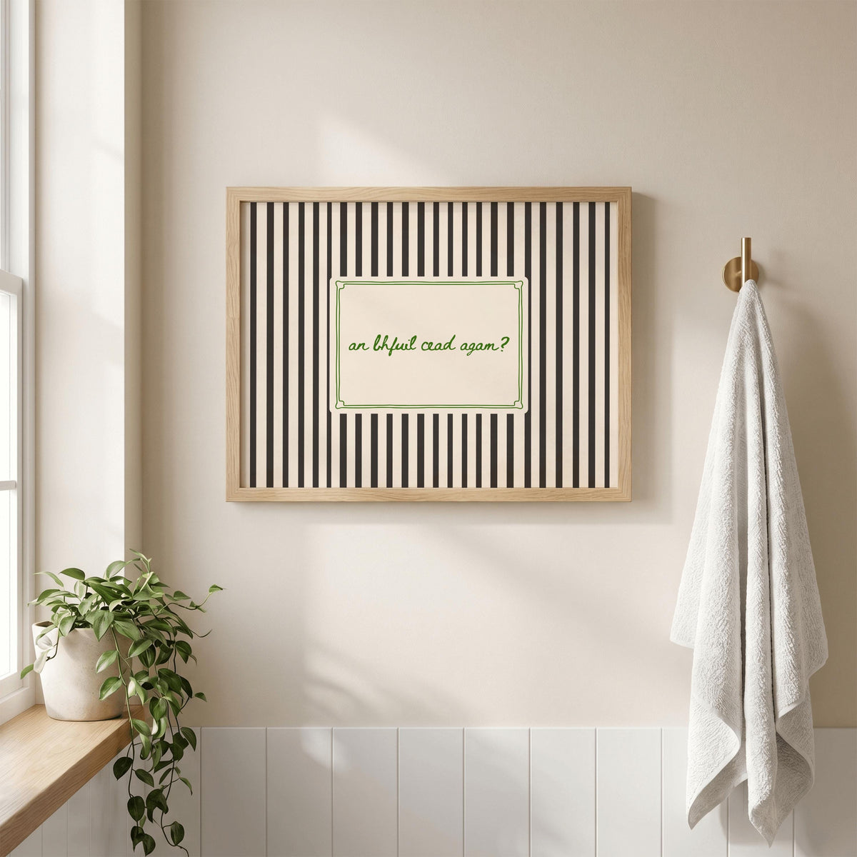 An Bhfuil Cead Agam bathroom Irish print – wall mockup 3