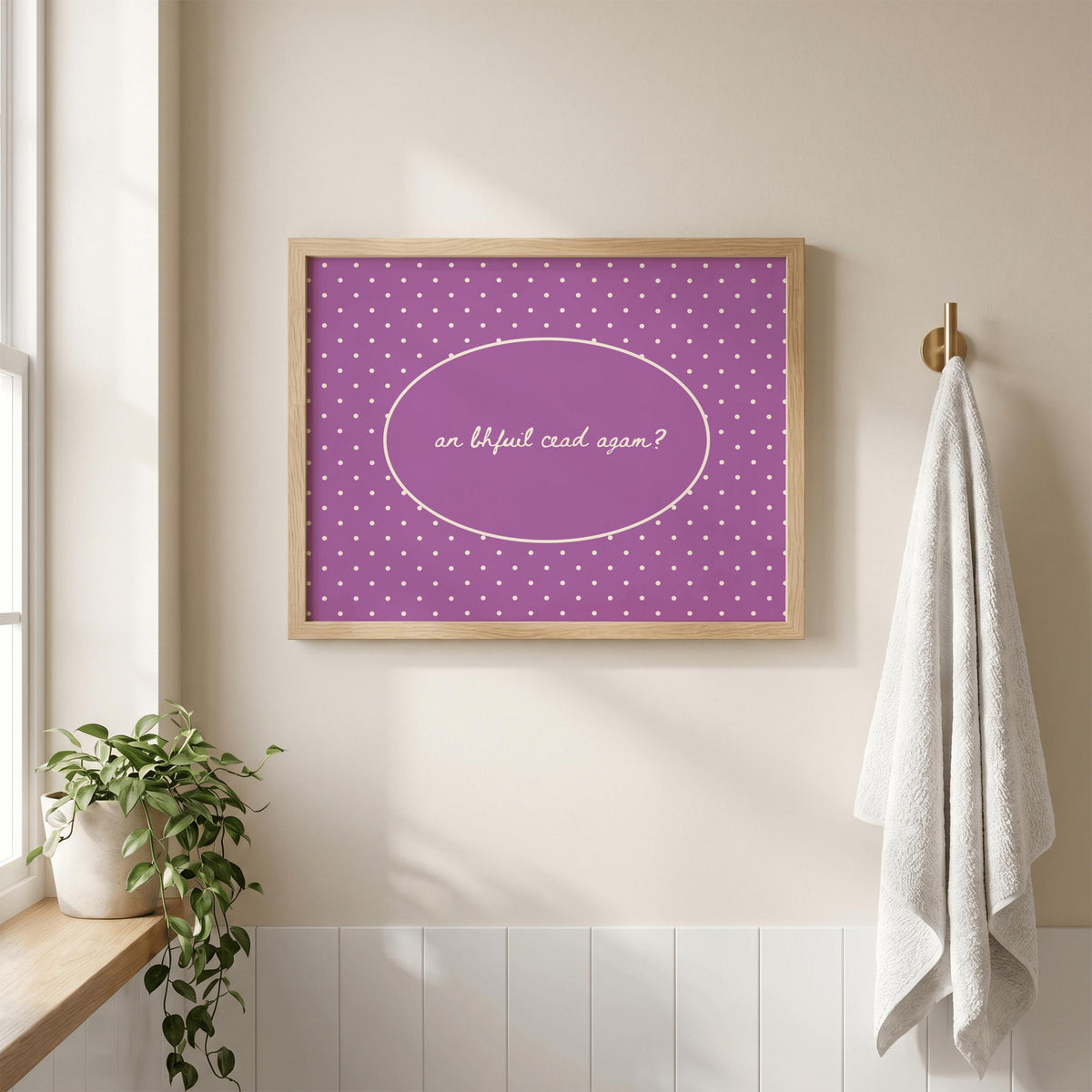 An Bhfuil Cead Agam playful typography Irish print – wall mockup 3