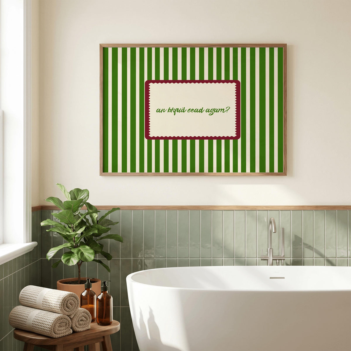 An Bhfuil Cead Agam retro typography Irish print – wall mockup 3