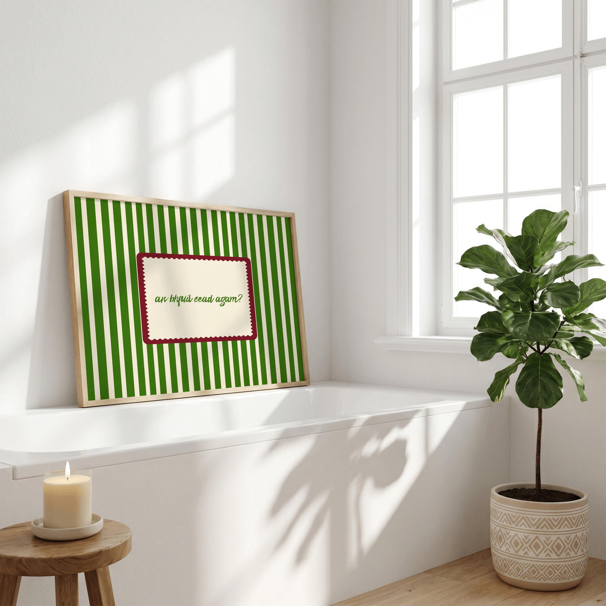 An Bhfuil Cead Agam retro typography Irish print – wall mockup 5