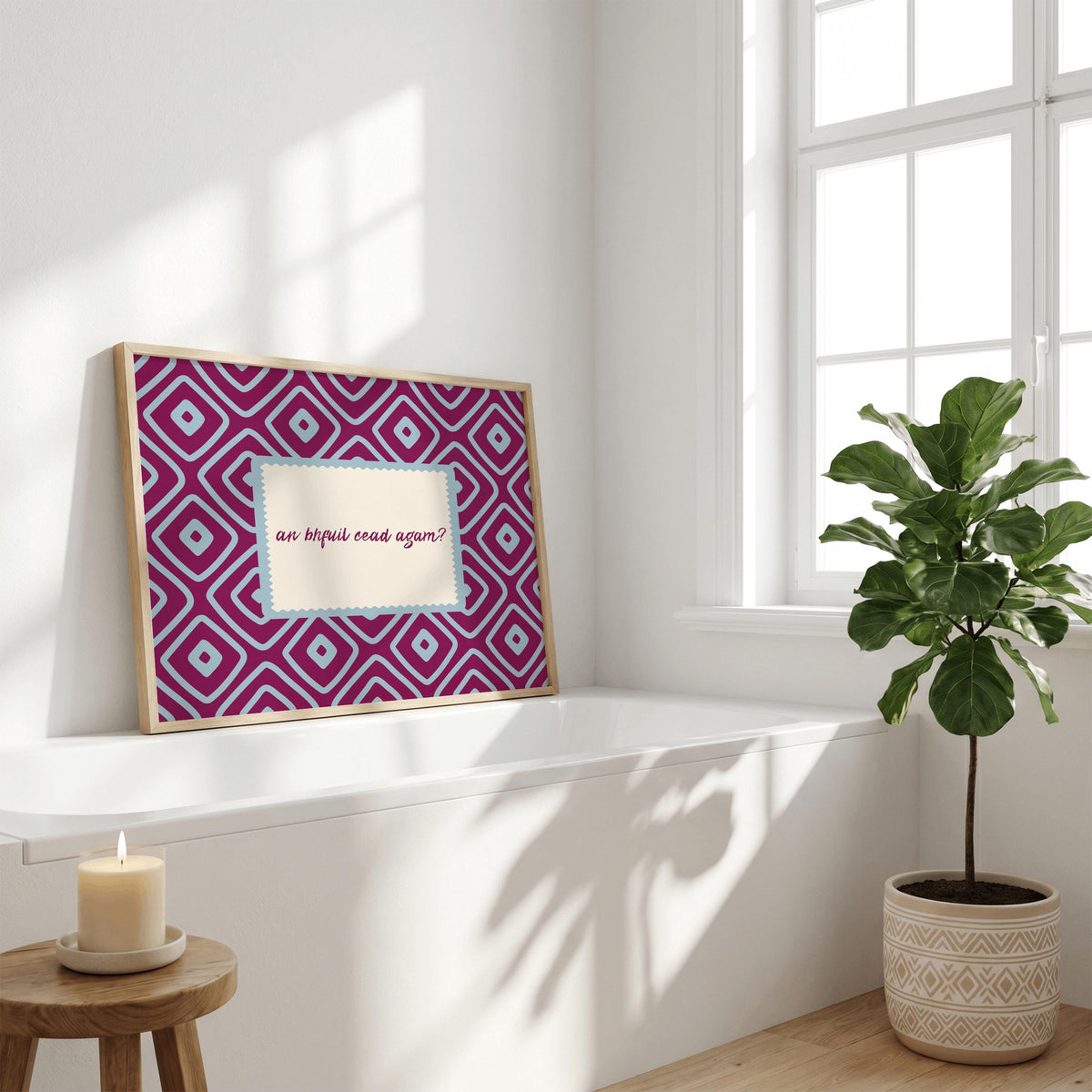 An Bhfuil Cead Agam geometric Irish print – wall mockup 5
