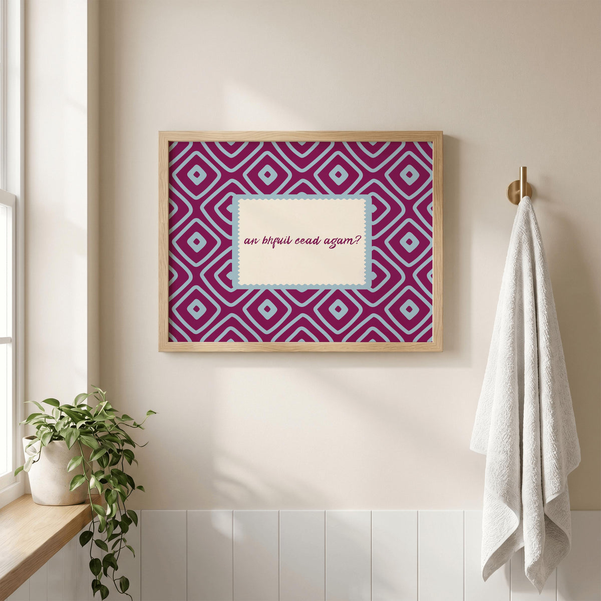 An Bhfuil Cead Agam geometric Irish print – wall mockup 3