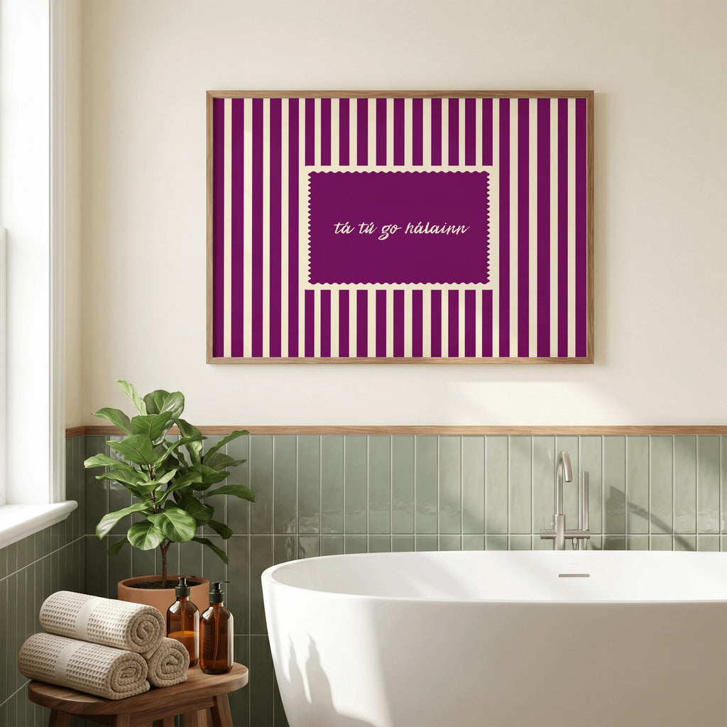 Tá tú go hálainn magenta stamp Irish print – wall mockup 1