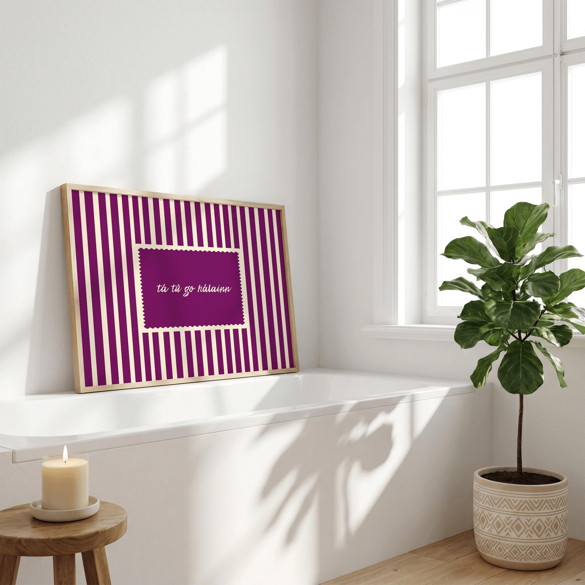 Tá tú go hálainn magenta stamp Irish print – wall mockup 5
