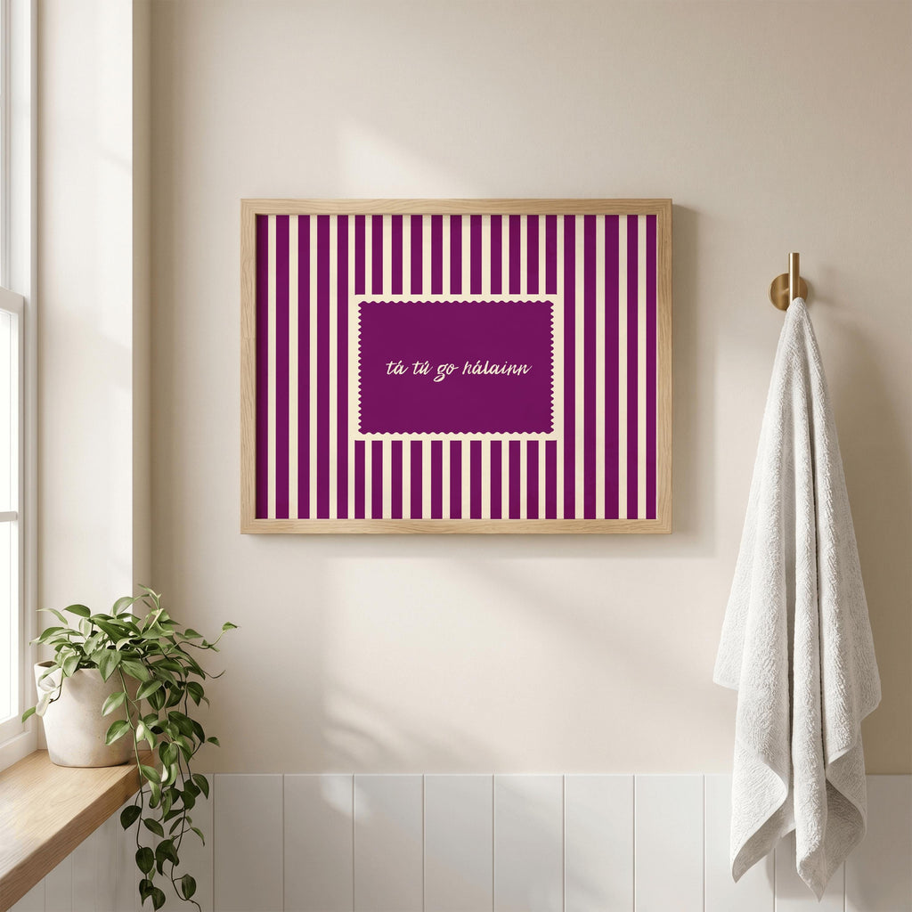 Tá tú go hálainn magenta stamp Irish print – wall mockup 3