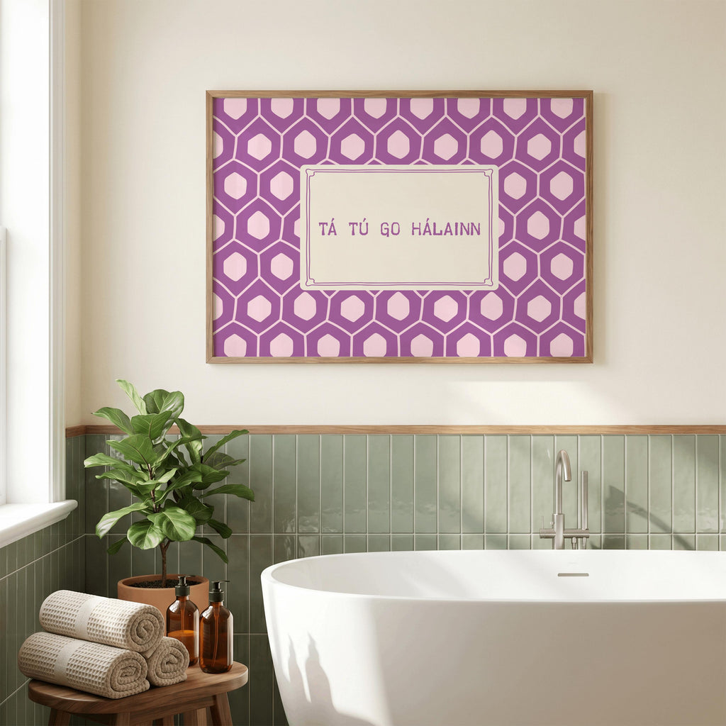 Tá tú go hálainn purple Irish print – wall mockup 1