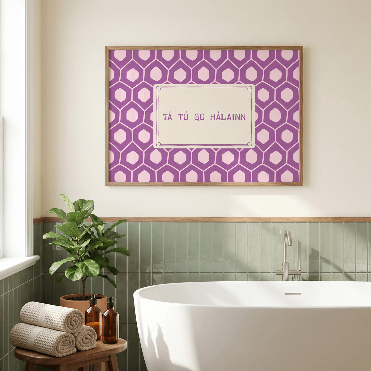 Tá tú go hálainn purple Irish print – wall mockup 1