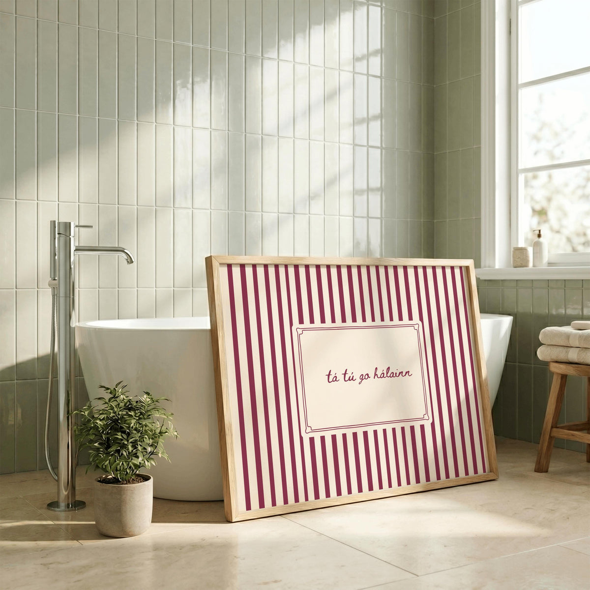 Tá tú go hálainn burgundy stripe Irish print – wall mockup 3