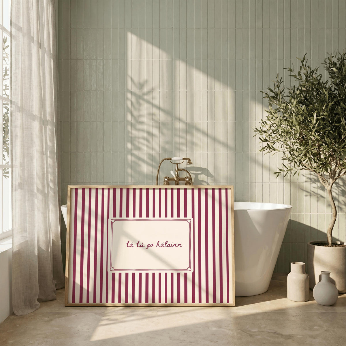 Tá tú go hálainn burgundy stripe Irish print – wall mockup 1