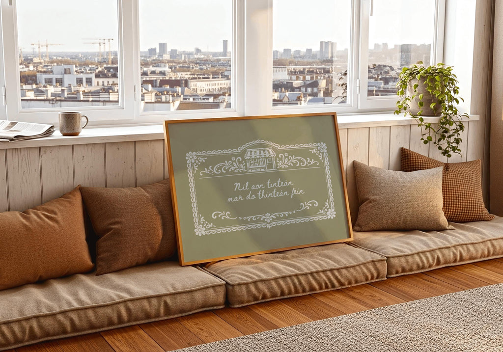 Hearth and Home Irish proverb print – room styling