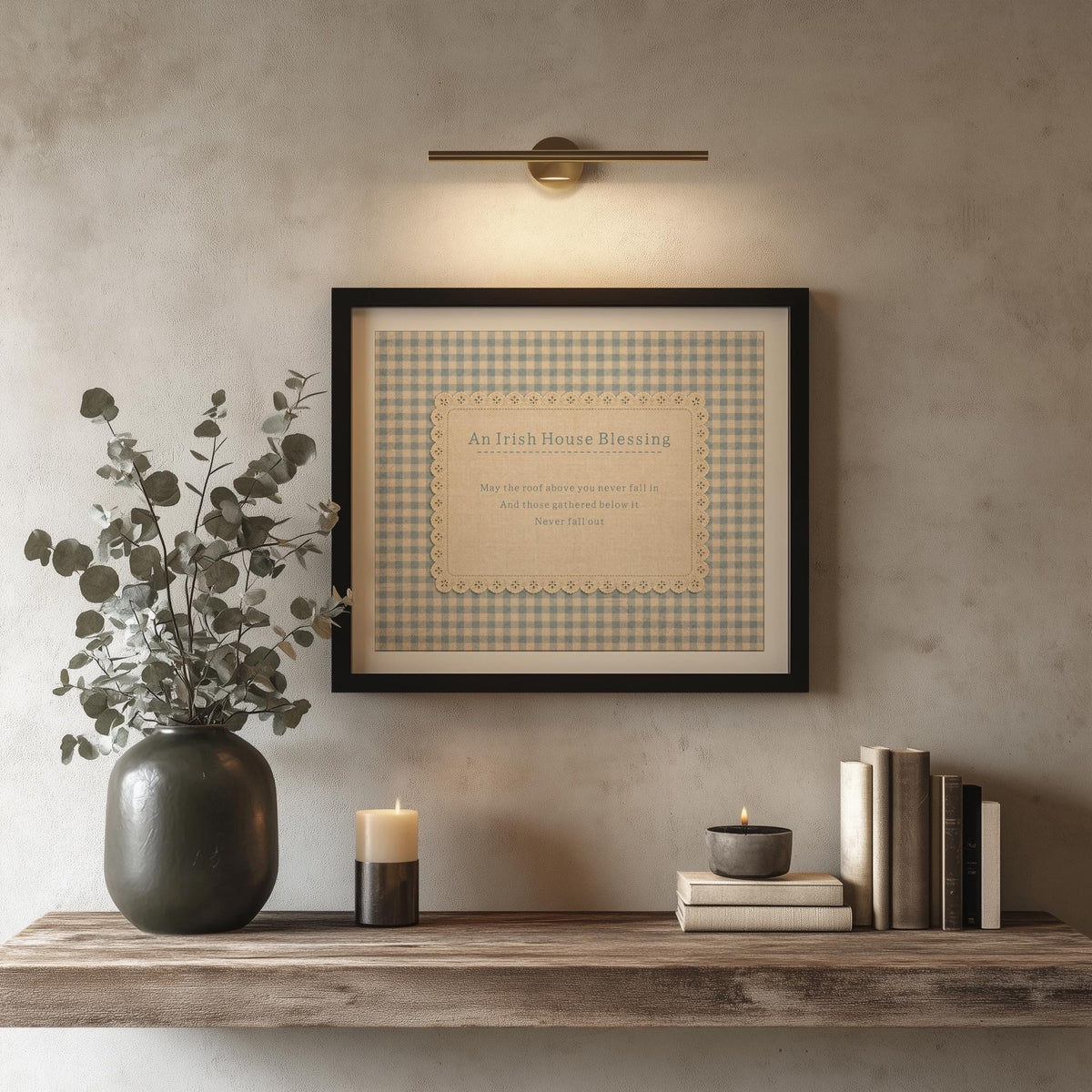 Irish House Blessing gingham lace Irish print – wall mockup 2
