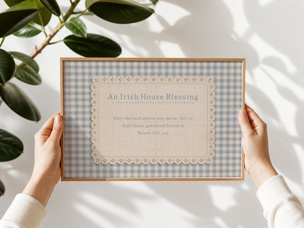 Irish House Blessing gingham lace Irish print – wall mockup 8