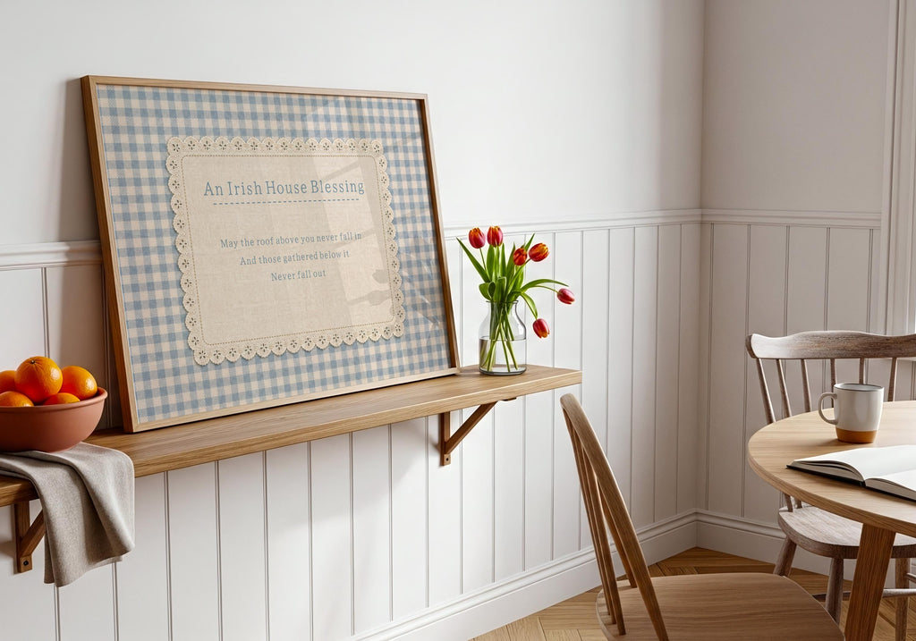 Irish House Blessing gingham lace Irish print – wall mockup 9