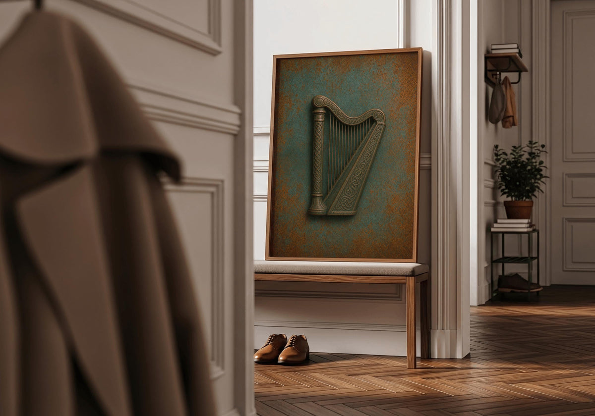 Embossed Ireland map, Claddagh and harp Irish print set – wall mockup 5