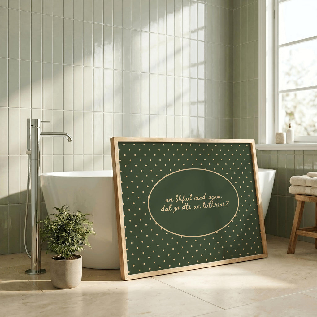 Gaeilge polka dot bathroom Irish print – wall mockup 5