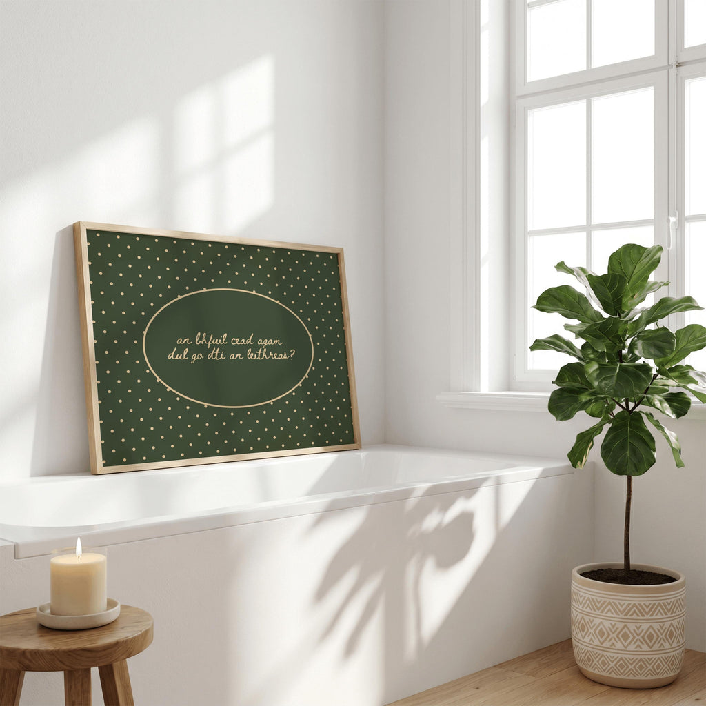 Gaeilge polka dot bathroom Irish print – wall mockup 6