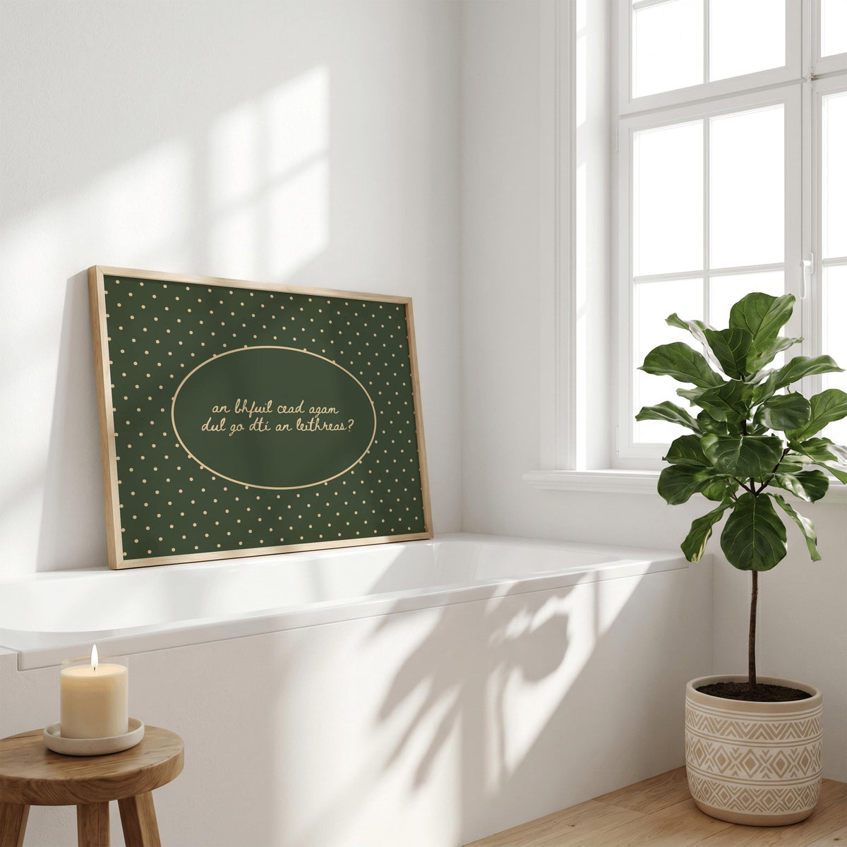 Gaeilge polka dot bathroom Irish print – wall mockup 6
