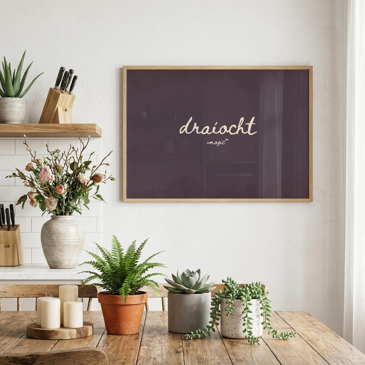 Draíocht Plum Irish print – room mockup 2