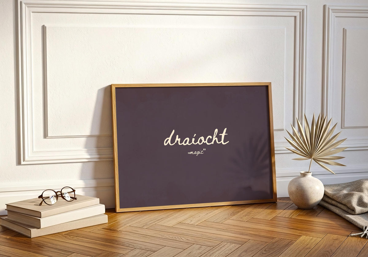 Draíocht Plum Irish print – room mockup 1