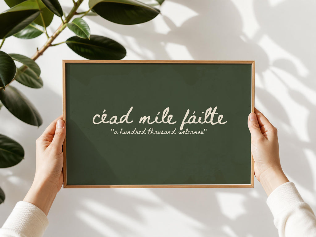 Céad Míle Fáilte sage green Irish print – wall mockup 8