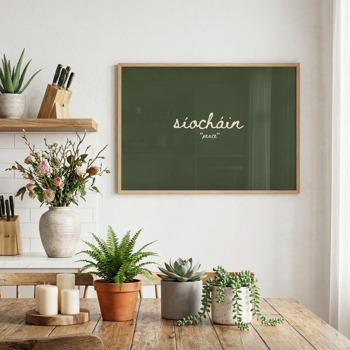 Síocháin Peace Irish print – room mockup 1
