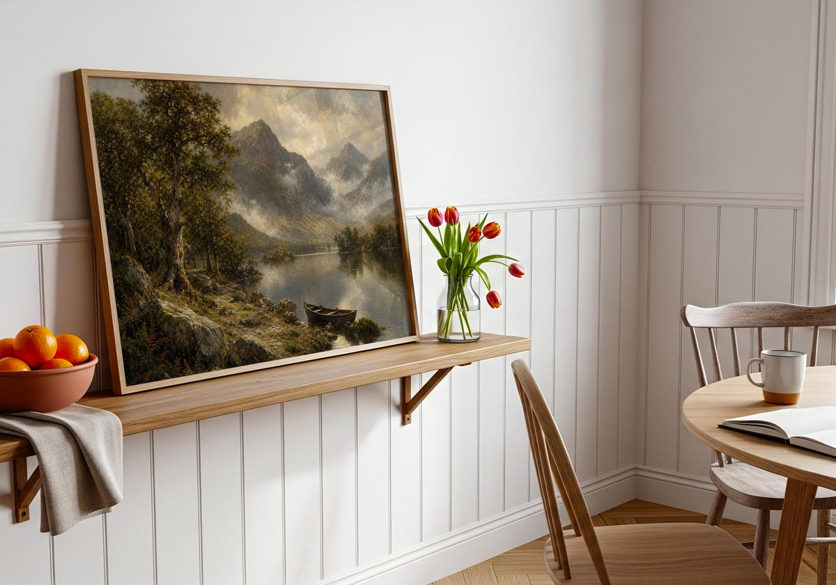 Killarney lake rowboat oil painting Irish print – wall mockup 5