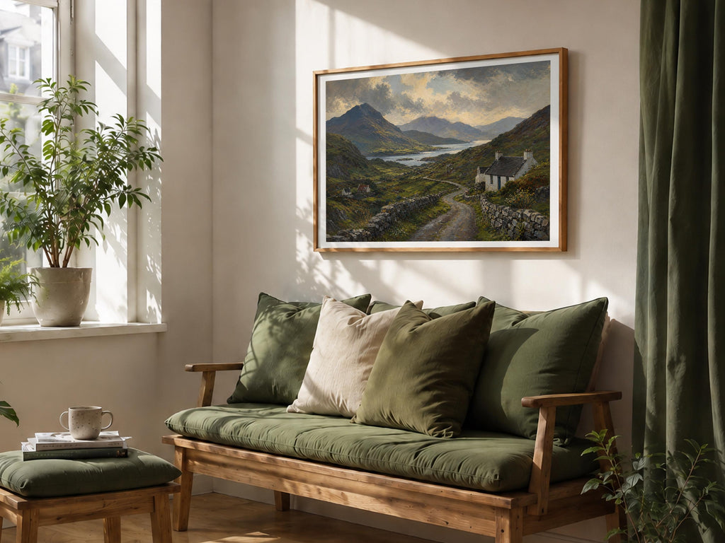 Irish valley and lake oil painting Irish print – wall mockup 5