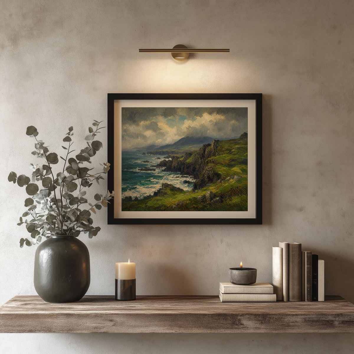 Donegal coast oil painting Irish print – wall mockup 3