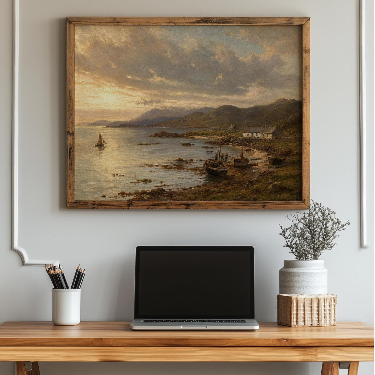 Galway Bay sailboat oil painting Irish print – wall mockup 4