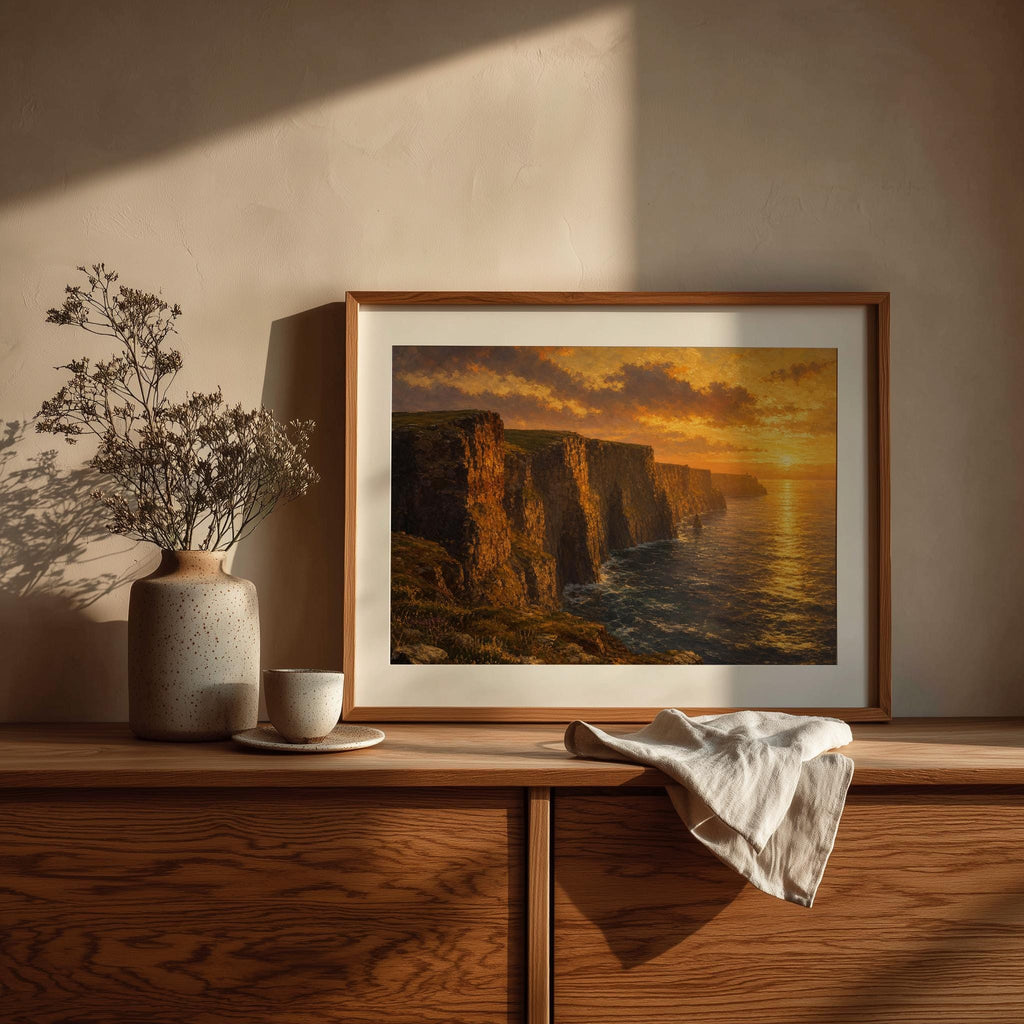 Cliffs of Moher sunset oil painting Irish print – wall mockup 7