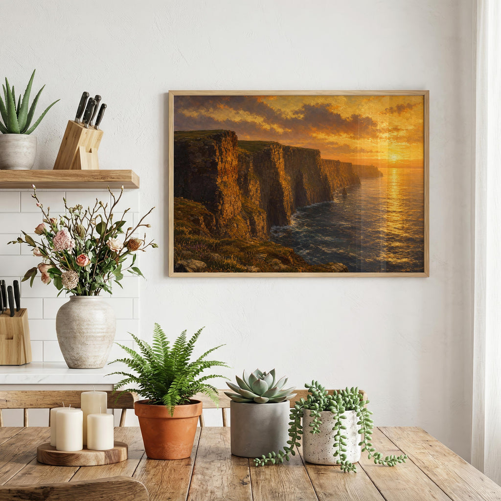 Cliffs of Moher sunset oil painting Irish print – wall mockup 5