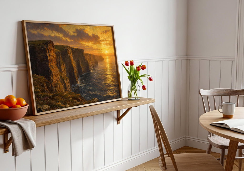 Cliffs of Moher sunset oil painting Irish print – wall mockup 3