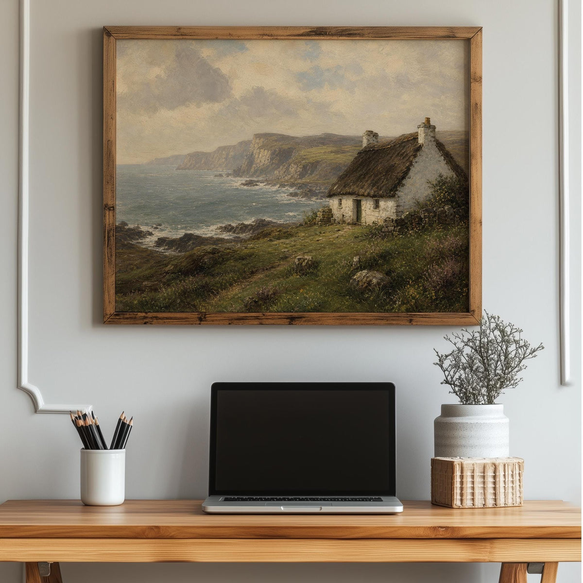 Irish Coast with Cottage Irish print – wall mockup 4