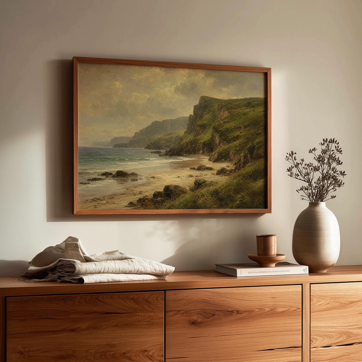 Irish beach and green cliffs oil painting Irish print – wall mockup 7