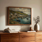 Atlantic Way fishing village oil painting Irish print – wall mockup 2