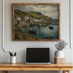 Atlantic Way fishing village oil painting Irish print – wall mockup 3